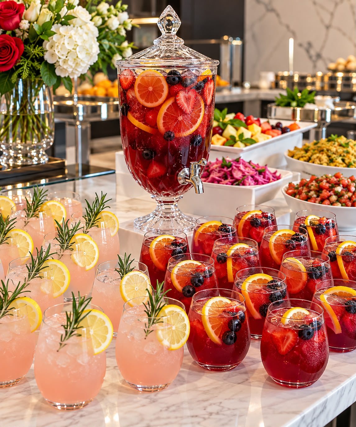 Fruit punch and juices served in glasses